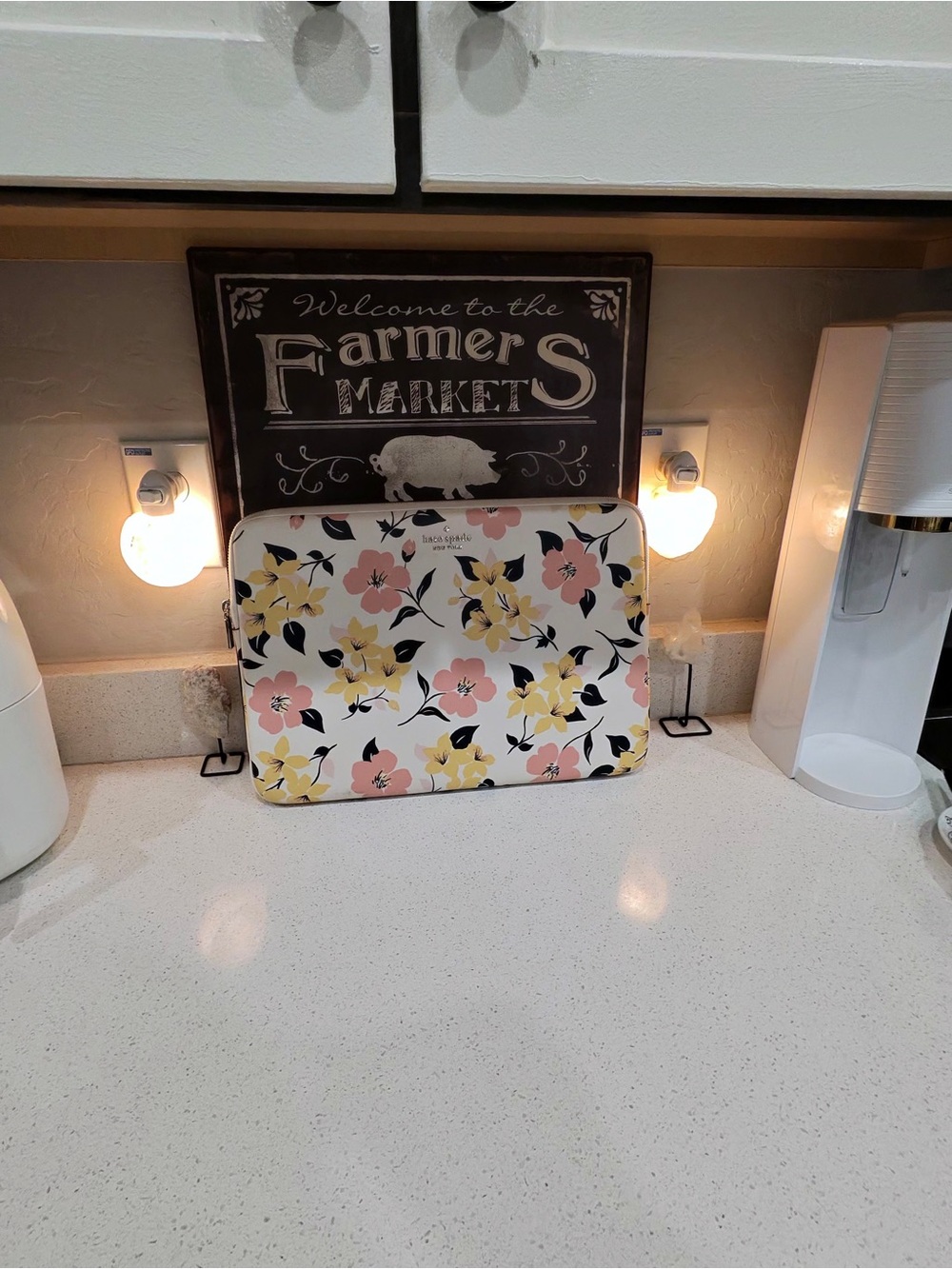 Kate Spade Floral White Laptop Sleeve with Pink & Yellow Blooms